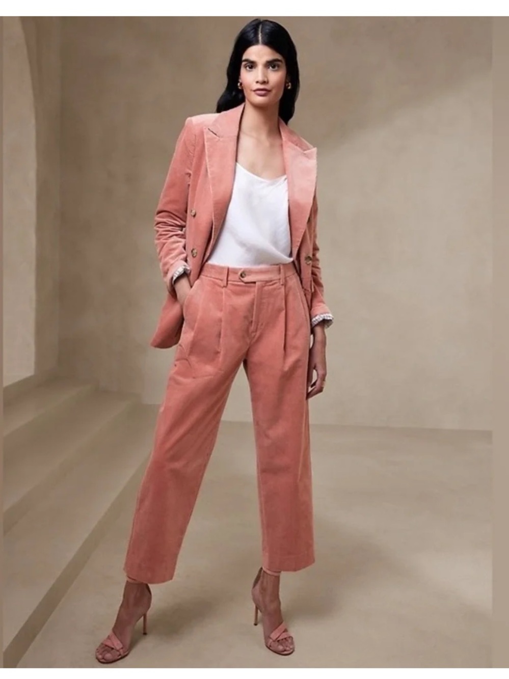 Banana Republic Dusty Rose Corduroy Double-Breasted Blazer and Pant Set